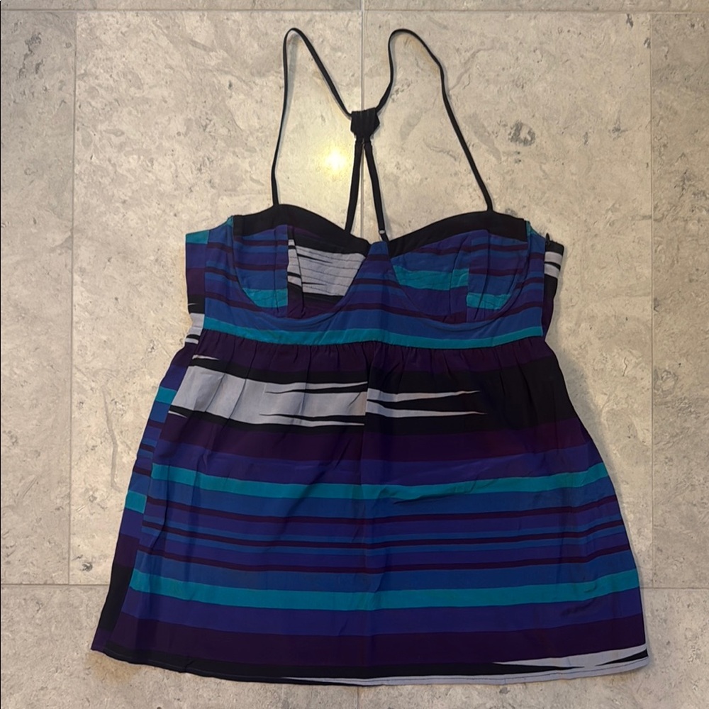 Yumi Kim Striped Purple and Blue  Stripped Silk Corset Babydoll Top  - sz L